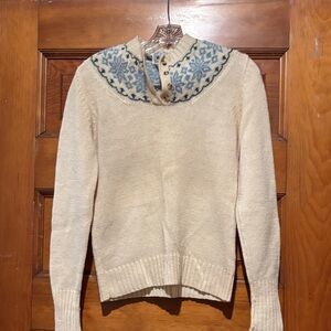 Vintage WoolRich Cream Fair Aisle Sweater with Blue Pattern WOOL